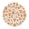 Christmas tree decoration. Xmas cookies collection - gingerbread cookies figures Royalty Free Stock Photo