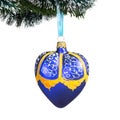 Christmas-tree decorations - blue heart. Isolated on white background Royalty Free Stock Photo