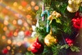 Christmas tree with decorations bokeh blurred glow