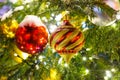 Christmas Tree with decorations and Cristmas Toys. Royalty Free Stock Photo