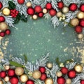 Christmas Tree Decorations and Flora Background Border Royalty Free Stock Photo