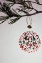 Christmas tree decorations formed from a small ornament of baubles on a white background. Royalty Free Stock Photo