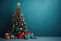 Christmas tree with decorations and gifts , a place for text Royalty Free Stock Photo