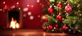 Christmas tree with decorations near a fireplace Royalty Free Stock Photo