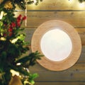 Christmas tree decorations and round window of the hous, new year Royalty Free Stock Photo