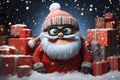 christmas tree decorations, santa claus with gifts, snowman in the snow Royalty Free Stock Photo