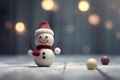 christmas tree decorations, santa claus with gifts, snowman in the snow Royalty Free Stock Photo