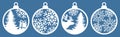 Christmas tree decorations set. Silhouette of Christmas round toys. Balls with snowflakes. Template for laser cutting. Isolated Royalty Free Stock Photo