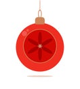 Christmas tree decorations toy red ball with gold flower ornament. Vector illustration on white background Royalty Free Stock Photo