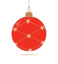 Christmas tree decorations toy red ball with gold stars ornament. Vector illustration on white background Royalty Free Stock Photo