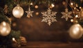 A vintage Christmas with a fir tree and wooden background. The tree is old fashioned and charming Royalty Free Stock Photo