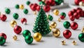 christmas tree decorations A white background with a green geometric christmas tree and red and yellow balls and a star Royalty Free Stock Photo