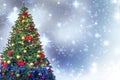 Christmas tree decorations,white snow background Royalty Free Stock Photo