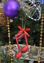 Christmas tree ,details, musical notes, balls Royalty Free Stock Photo