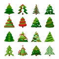 Christmas tree in different styles. Vector set of stylized illustrations Royalty Free Stock Photo