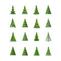 Christmas tree in different styles. Vector set of stylized illustration.flat style icons collection for holiday xmas and Royalty Free Stock Photo