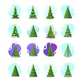 Christmas tree in different styles. Vector set of stylized illustration.flat style icons collection for holiday xmas and Royalty Free Stock Photo