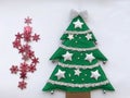 Christmas tree and dollar sign made of christmas decorative snowflakes. Financing concept.  Christmas banking. Royalty Free Stock Photo