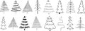 Christmas tree doodle outline vector icons set