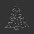 Christmas tree in doodle style, vector illustration. Isolated element on chalk board background. Icon fir for print and