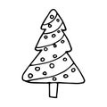 Christmas tree doodle style vector illustration isolated on white background Royalty Free Stock Photo