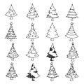 Christmas tree Doodle vector icon set. Drawing sketch illustration hand drawn line eps10 Royalty Free Stock Photo