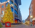 Christmas tree in downtown with pedestrian street Royalty Free Stock Photo