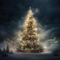Christmas tree in a dreamy magical winter background