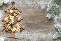 Christmas tree with dried fruits and nuts abstract background Royalty Free Stock Photo