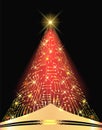 Christmas tree from electronic circuit with glowing star and sparkle lamps. Digital New Year card