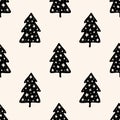 Christmas tree elm simple scandi seamless pattern design. Graphic trees shapes, minimal Noel decor.