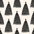 Christmas tree elm simple scandi seamless pattern design. Graphic trees shapes, minimal Noel decor.