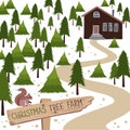 Christmas tree farm vector illustration.