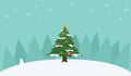 Christmas tree with festive decorative elements in pine forest snowy landscape vector illustration Royalty Free Stock Photo