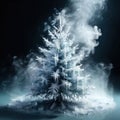 Christmas tree, frozen and cold, covered with ice