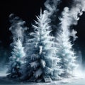 Christmas tree, frozen and cold, covered with ice