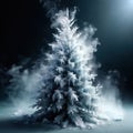 Christmas tree, frozen and cold, covered with ice