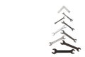 Christmas tree figure made of old rusty wrench isolated on white Royalty Free Stock Photo