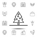 Christmas tree, fir-tree in the snow icon. Simple thin line, outline vector element of Christmas joy icons set for UI and UX, Royalty Free Stock Photo