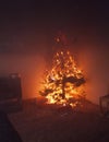 Christmas tree on fire