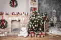 Christmas tree and fire-place Royalty Free Stock Photo