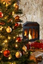 Christmas tree and fireplace Royalty Free Stock Photo