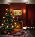 Christmas Tree Fireplace Decorated Living Room