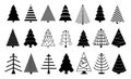 Set of christmas tree flat icon or black flat icon christmas tree isolated or green christmas tree flat style. Royalty Free Stock Photo