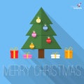 Christmas tree flat design greeting card. Royalty Free Stock Photo