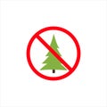 Christmas tree is forbidden. Red prohibition sign of Christmas tree. No Christmas tree sign on white background. Stop