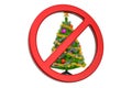Christmas tree with Forbidden Sign, 3D rendering