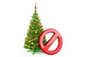 Christmas tree with Forbidden Sign, 3D rendering