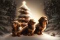 christmas tree forest with puppies dachshund dog