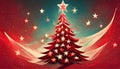 Christmas Tree formed from Stars - red christmas background illustration and vector